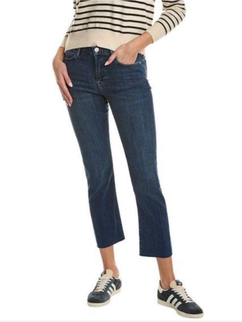 FRAME Denim Le High Straight Leg Jeans Medium Blue Wash 27 Raw Hem
